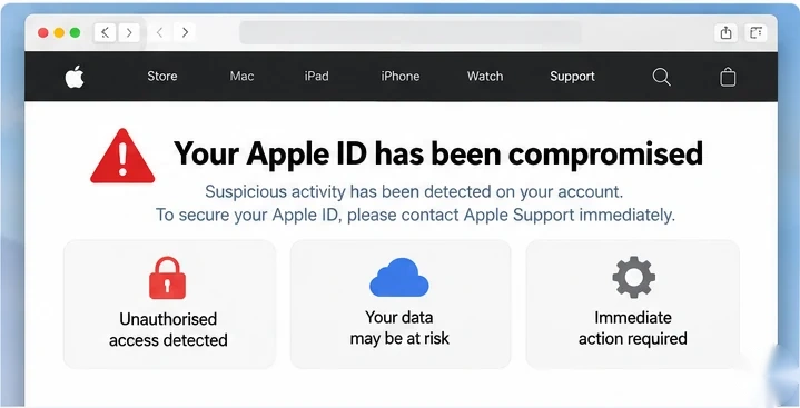 Fictional Apple support warning